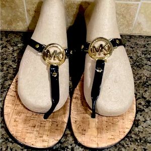 BRAND NEW MICHAEL KORS MK Charm Jelly Flip Flop Cork Bottom, Black Sz 10